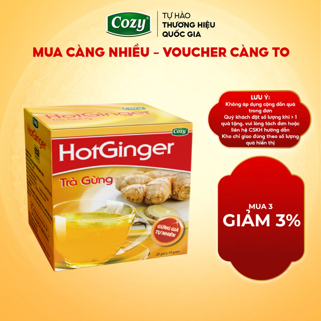Trà Gừng Hòa Tan Cozy Từ Gừng Già Tự Nhiên Đậm Vị Gừng, Vị Ngọt Dễ Uống Làm Ấm Cơ Thể (20 gói x10g)
