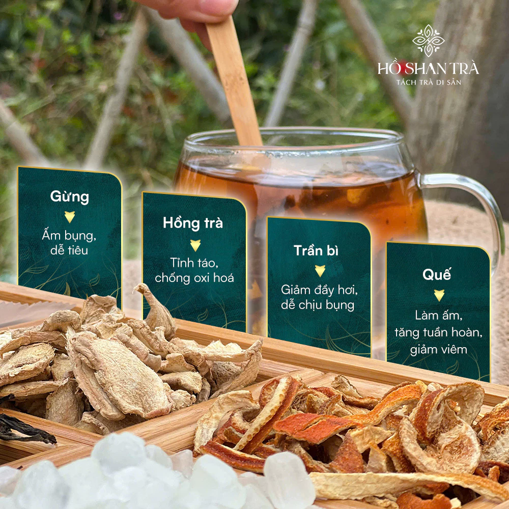 Sú So trà - Trà thảo mộc giữ ấm giảm hàn lạnh, trà shan tuyết cổ thụ, gừng khô, trần bì, quế - 4