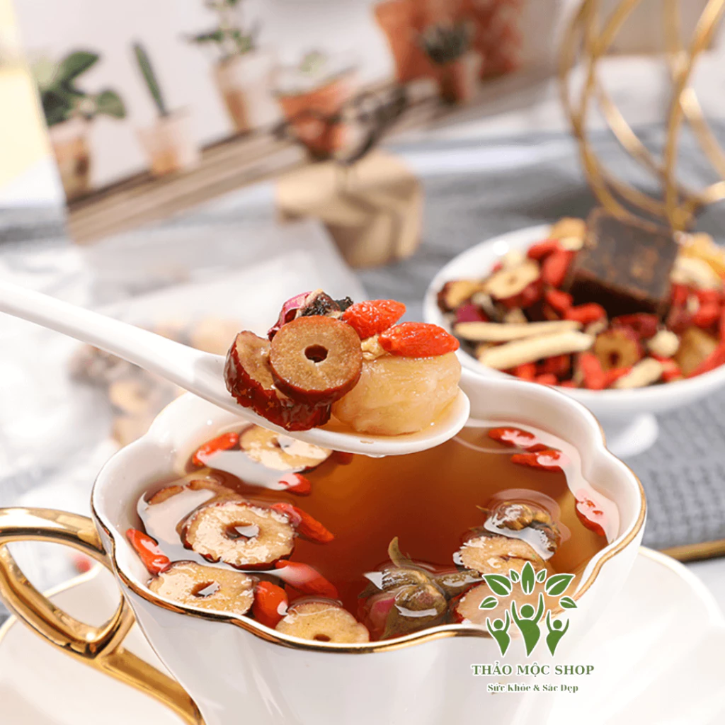 ✅[CHÍNH HÃNG] Trà Đẹp Da Giảm Mun Thanh Sắc An Mộc Trà Gồm Trà Gừng, Đường Nâu, Táo Đỏ, Kỷ Tử, Nụ Hồng - 6