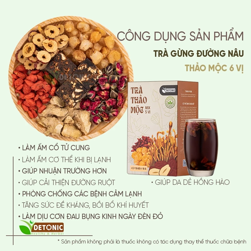 Trà gừng đường nâu DETONIC trà gừng công dụng bổ máu, làm ấm tử cung, giảm đau bụng kinh, giữ ấm cơ thể - 5