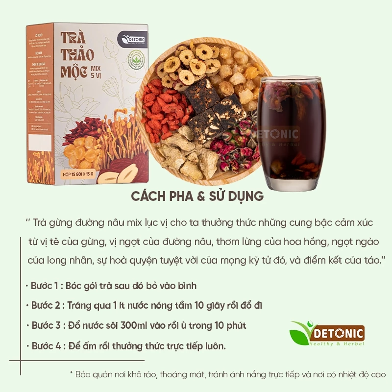 Trà gừng đường nâu DETONIC trà gừng công dụng bổ máu, làm ấm tử cung, giảm đau bụng kinh, giữ ấm cơ thể - 6