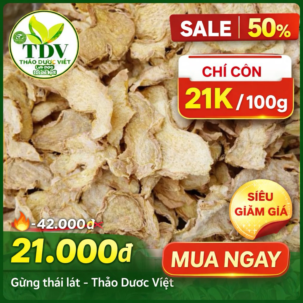 Gừng lát sấy khô, thơm cay nồng, làm trà gừng, xông giải cảm [250 gr – 500 gr] I Thảo Dược Việt