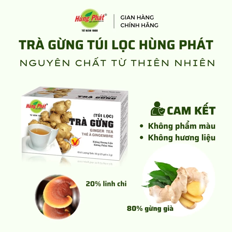 Trà Gừng Túi Lọc Hùng Phát - TGTL - Hộp 50G 25 Gói Từ Gừng Già - Đạt chuẩn ISO HACCP - 2