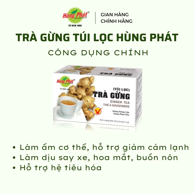 Trà Gừng Túi Lọc Hùng Phát - TGTL - Hộp 50G 25 Gói Từ Gừng Già - Đạt chuẩn ISO HACCP - 3