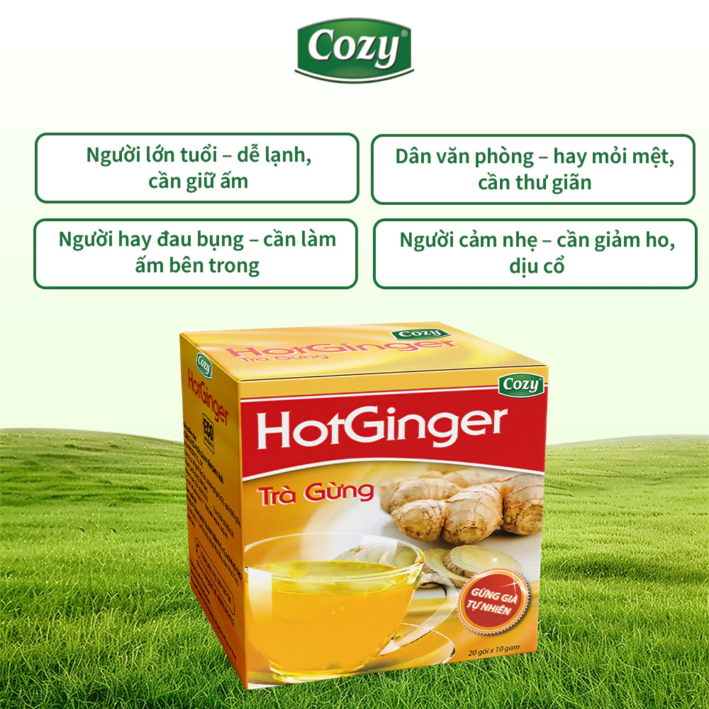 Combo Trà Gừng Hòa Tan Cozy Từ Gừng Già Tự Nhiên Vị Cay, Ngọt Dễ Uống Làm Ấm Cơ Thể (20 gói x10g) - 2