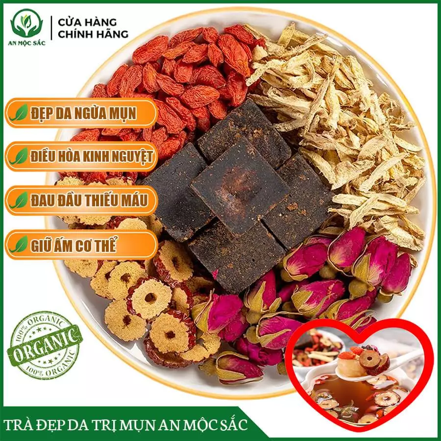 ✅[THƯỢNG HẠNG] Trà Đẹp Da Giảm Mun An Mộc Sắc Gồm Trà Gừng, Đường Nâu, Táo Đỏ, Kỷ Tử, Nụ Hồng