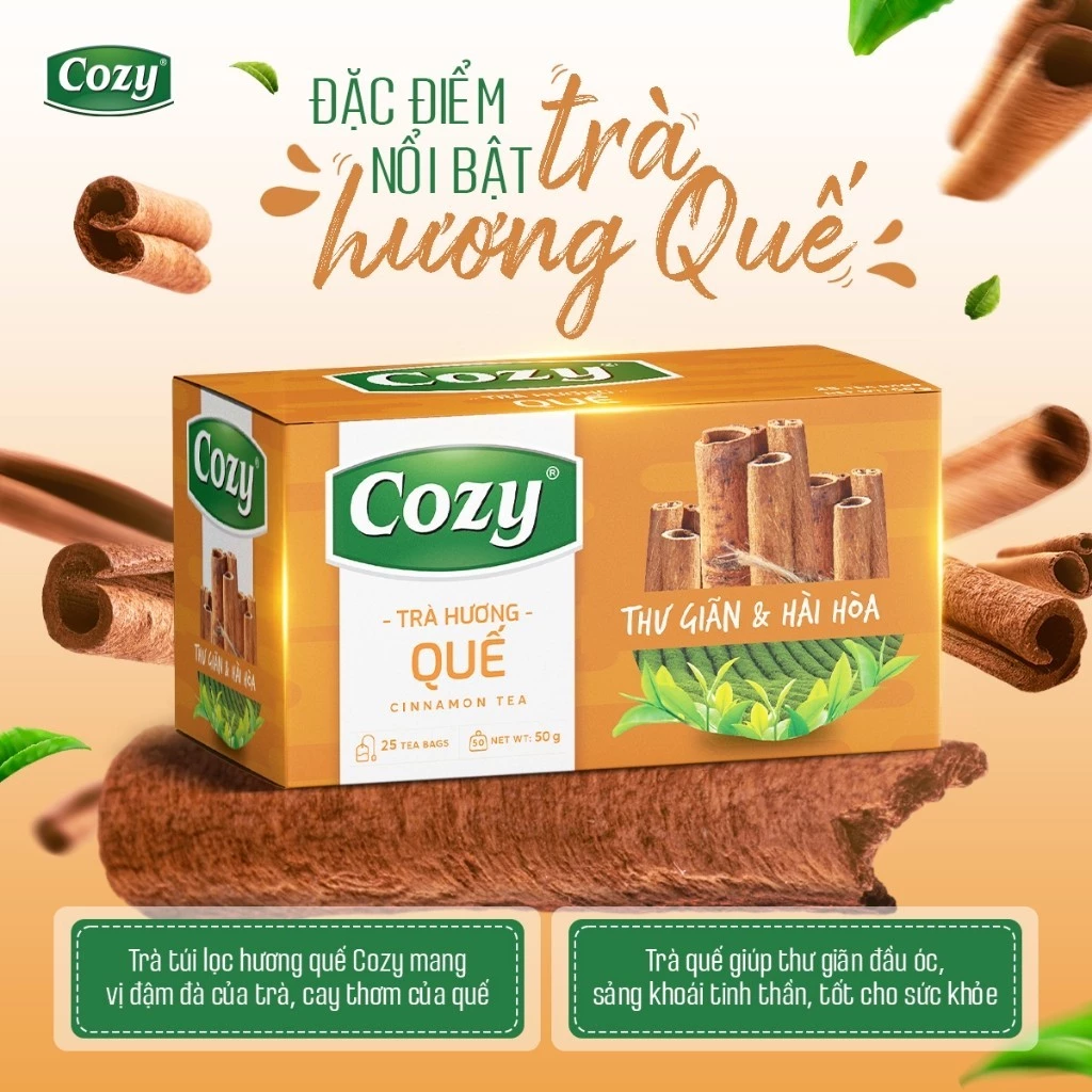 Trà Túi Lọc Cozy Các Vị, Trà Ô Long, Xanh, Nhài, Gừng, Hồng Trà, Sen, Đào, Dâu, Vải, Quế, Bạc Hà Hộp 25 - 2