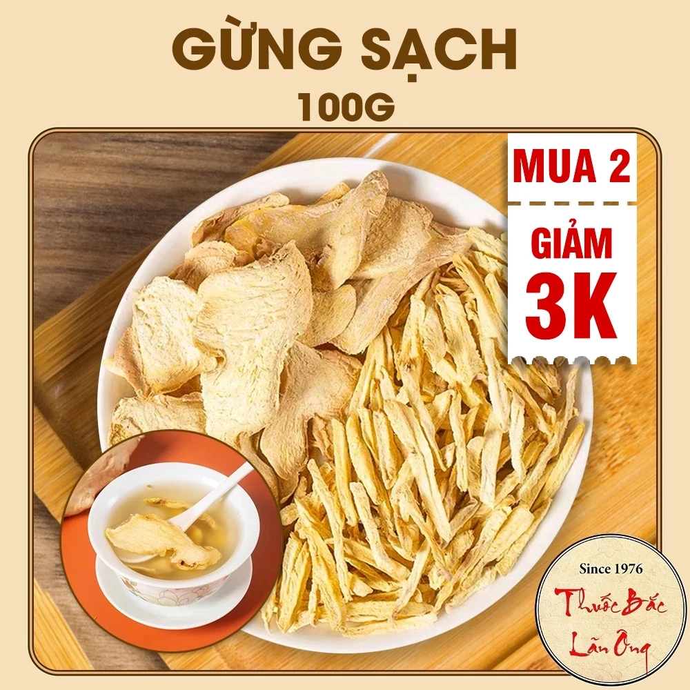 Gừng khô thái sợi 100g, gừng sạch thái lát tự chọn, trà gừng thơm cay - Lãn Ông