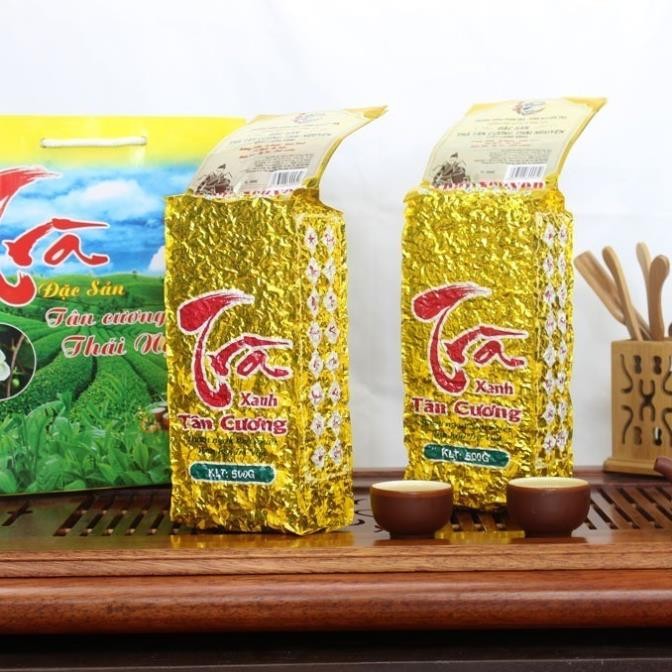 Trà Xanh Tân Cương Thái Nguyên Gói Vàng Chữ Đỏ, chè bắc thơm ngon ngọt hậu