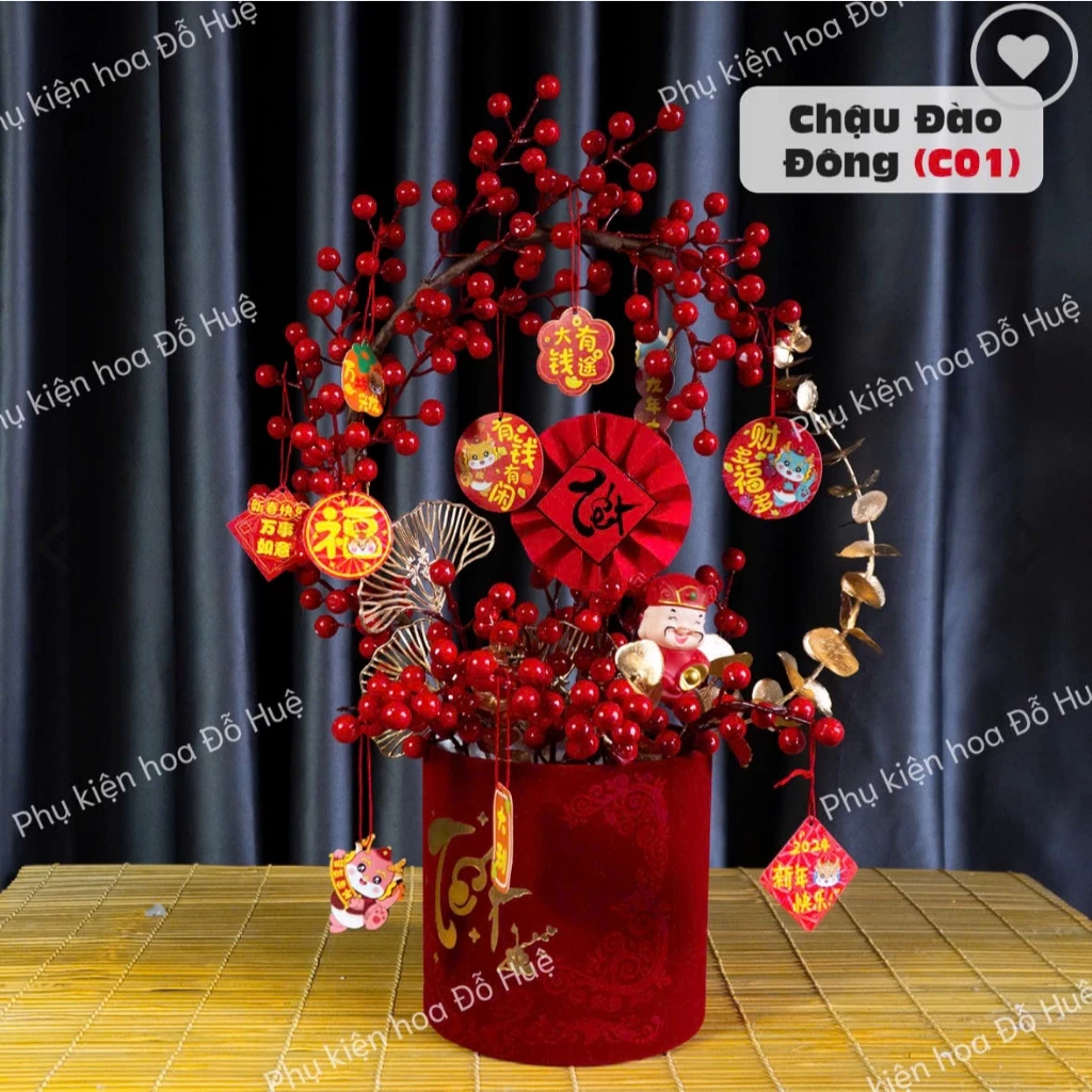 Sét Phụ Kiện Chậu Đào Đông, Sét Đào Đông Trang Trí Tết, Phụ Kiện Trang Trí Tết, Phụ Kiện Hoa Đỗ Huệ