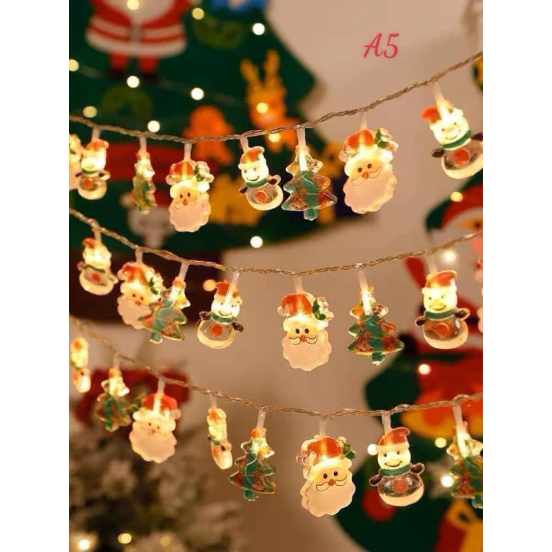Đèn led dây hình ông già noel và người tuyết trang trí decor giáng sinh lung linh. Đèn cắm điện.