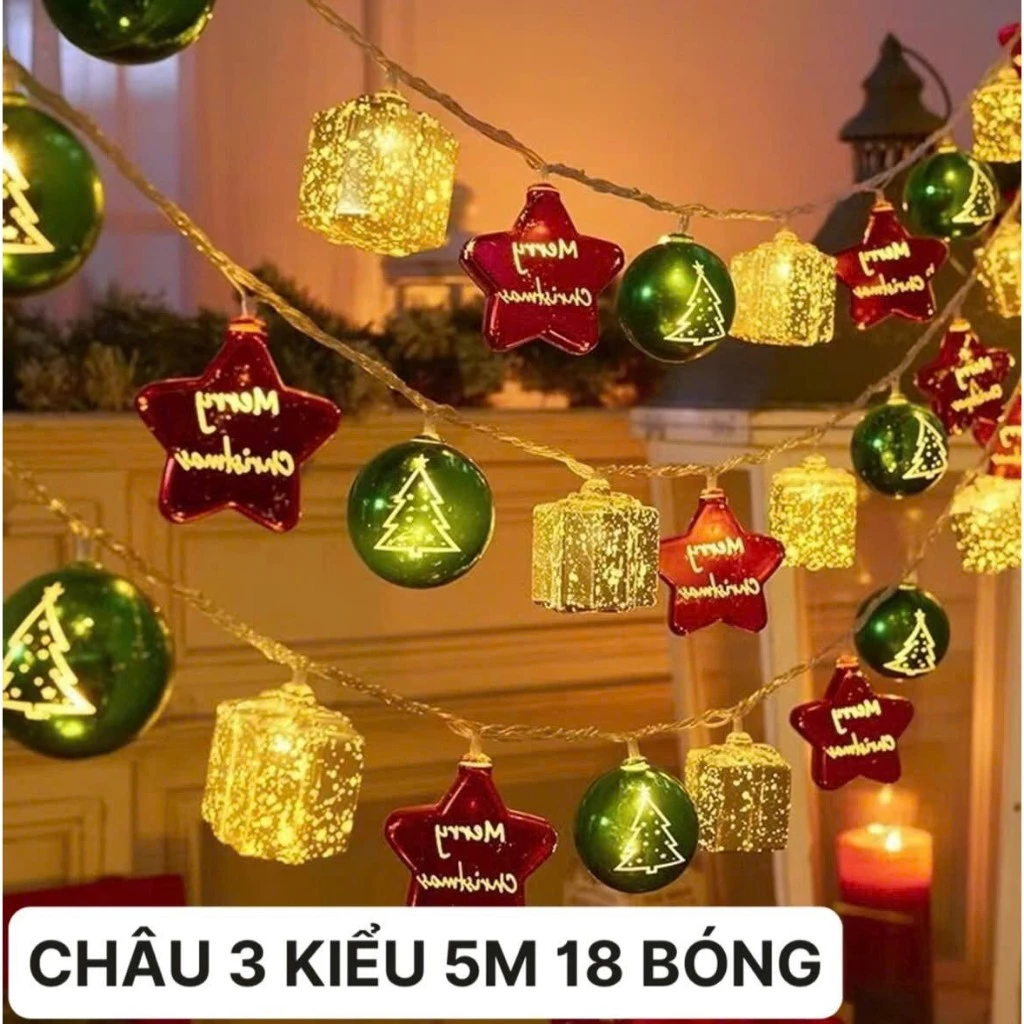 Dây Đèn Led Trang Trí Noel Cắm Điện – Ông Già Noel, Ngôi Sao, Bông Tuyết, Quả Châu Giáng Sinh - 2