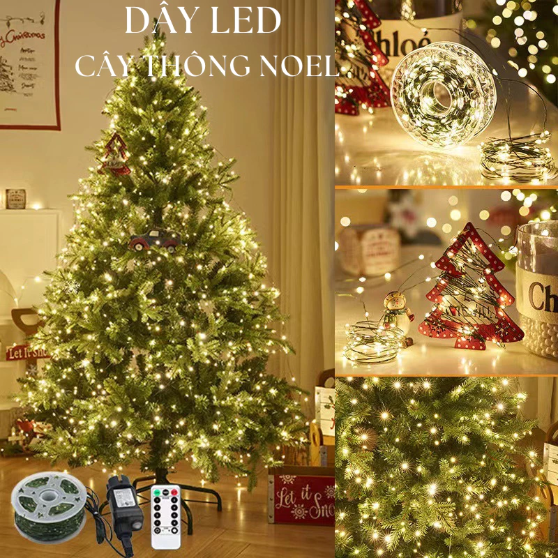 Dây Đèn Led Trang Trí Cây Thông Giáng Sinh Noel, Đèn Led Hạt Gạo Dây Đồng Xanh Lá Kèm Remote - 2