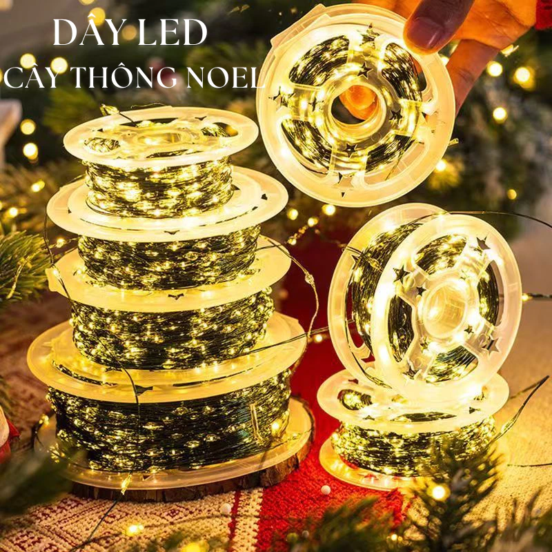 Dây Đèn Led Trang Trí Cây Thông Giáng Sinh Noel, Đèn Led Hạt Gạo Dây Đồng Xanh Lá Kèm Remote - 3