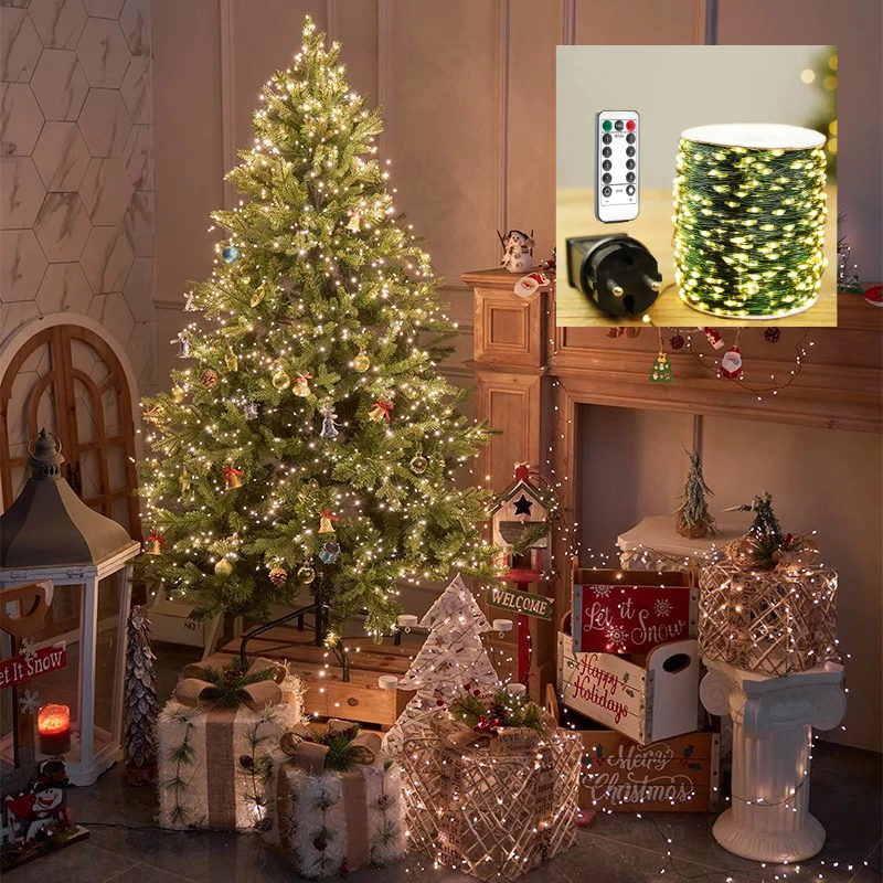 Dây Đèn Led Trang Trí Cây Thông Giáng Sinh Noel, Đèn Led Hạt Gạo Dây Đồng Xanh Lá Kèm Remote - 5