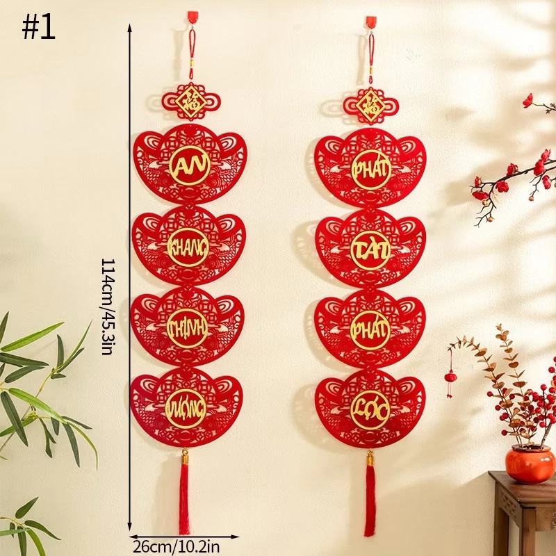 Các Dải câu đối tết, cặp dây treo nhung đỏ , Trang trí tết , decor tết nguyên đán - 2