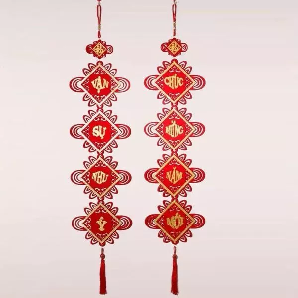 Các Dải câu đối tết, cặp dây treo nhung đỏ , Trang trí tết , decor tết nguyên đán - 4