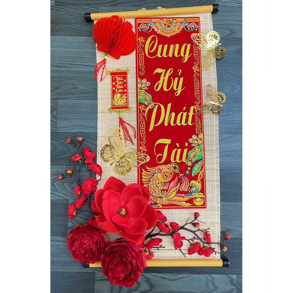 Các Dải câu đối tết, cặp dây treo nhung đỏ , Trang trí tết , decor tết nguyên đán - 5