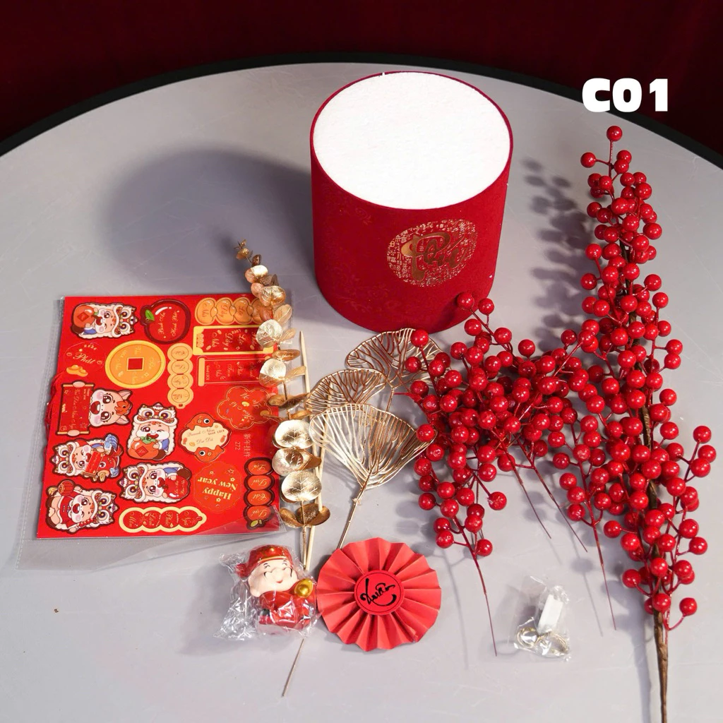 Chậu đào đông trang trí tết, phụ kiện trang trí tết đào đông mã C01 - 2