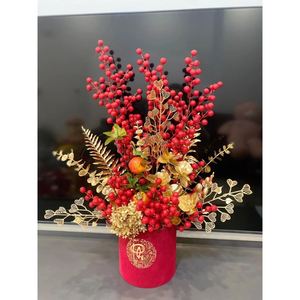Trụ Nhung Đỏ May Mắn Cắm Hoa Đông Đào, Phụ Kiện Đã Mix Sẵn, Sang Chảnh, Tiện Lợi - 3