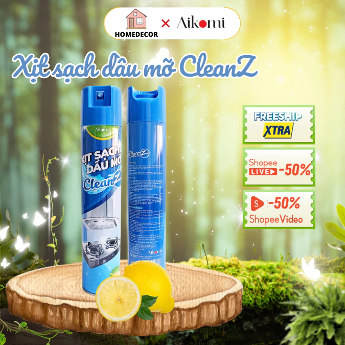 Bình xịt tẩy dầu mỡ nhà bếp CleanZ 450ml làm sạch vết bẩn cứng đầu trên xoong, nồi chiên, tường gạch, lưới máy hút mùi
