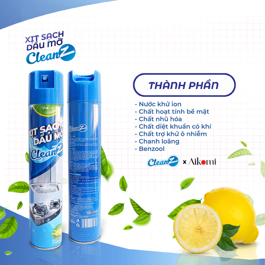 Bình xịt tẩy dầu mỡ nhà bếp CleanZ 450ml làm sạch vết bẩn cứng đầu trên xoong, nồi chiên, tường gạch, lưới máy hút mùi - 3
