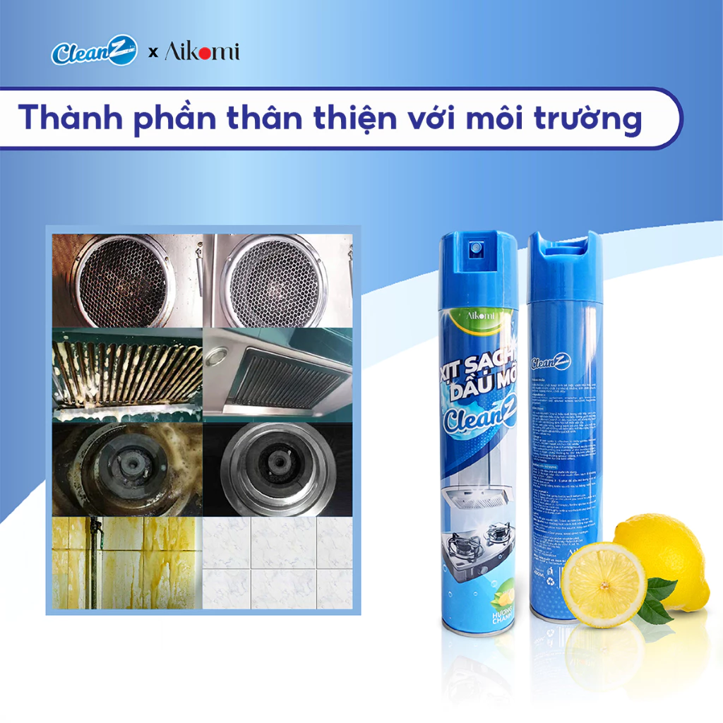 Bình xịt tẩy dầu mỡ nhà bếp CleanZ 450ml làm sạch vết bẩn cứng đầu trên xoong, nồi chiên, tường gạch, lưới máy hút mùi - 4