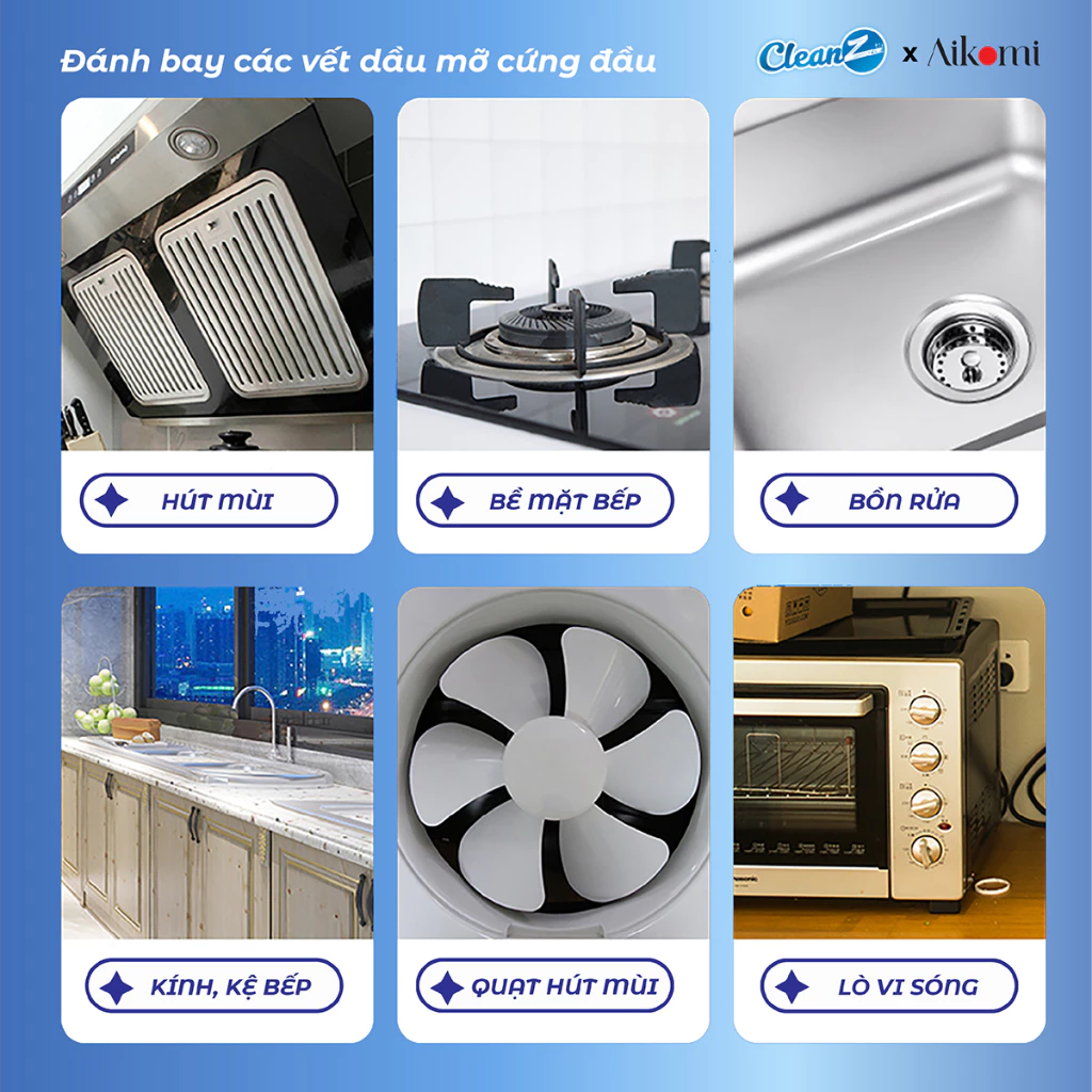 Bình xịt tẩy dầu mỡ nhà bếp CleanZ 450ml làm sạch vết bẩn cứng đầu trên xoong, nồi chiên, tường gạch, lưới máy hút mùi - 6