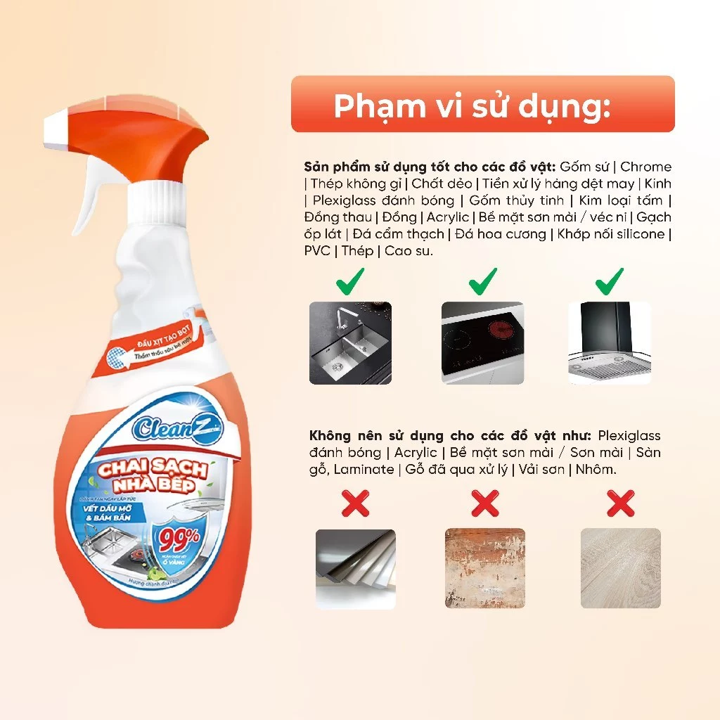 Combo chai sạch nhà bếp CleanZ, chai làm sạch dầu mỡ, mảng bám ố vàng hương chanh dịu nhẹ - 2