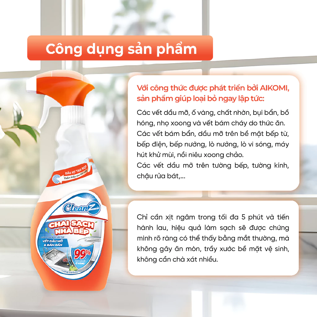 Combo chai sạch nhà bếp CleanZ, chai làm sạch dầu mỡ, mảng bám ố vàng hương chanh dịu nhẹ - 3