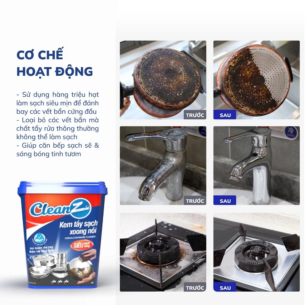Hộp kem tẩy xoong nồi CleanZ 500g, kem tẩy rửa đa năng, đánh bay mọi cặn bẩn, ố vàng, làm trắng xoong nồi nhà bếp - 4