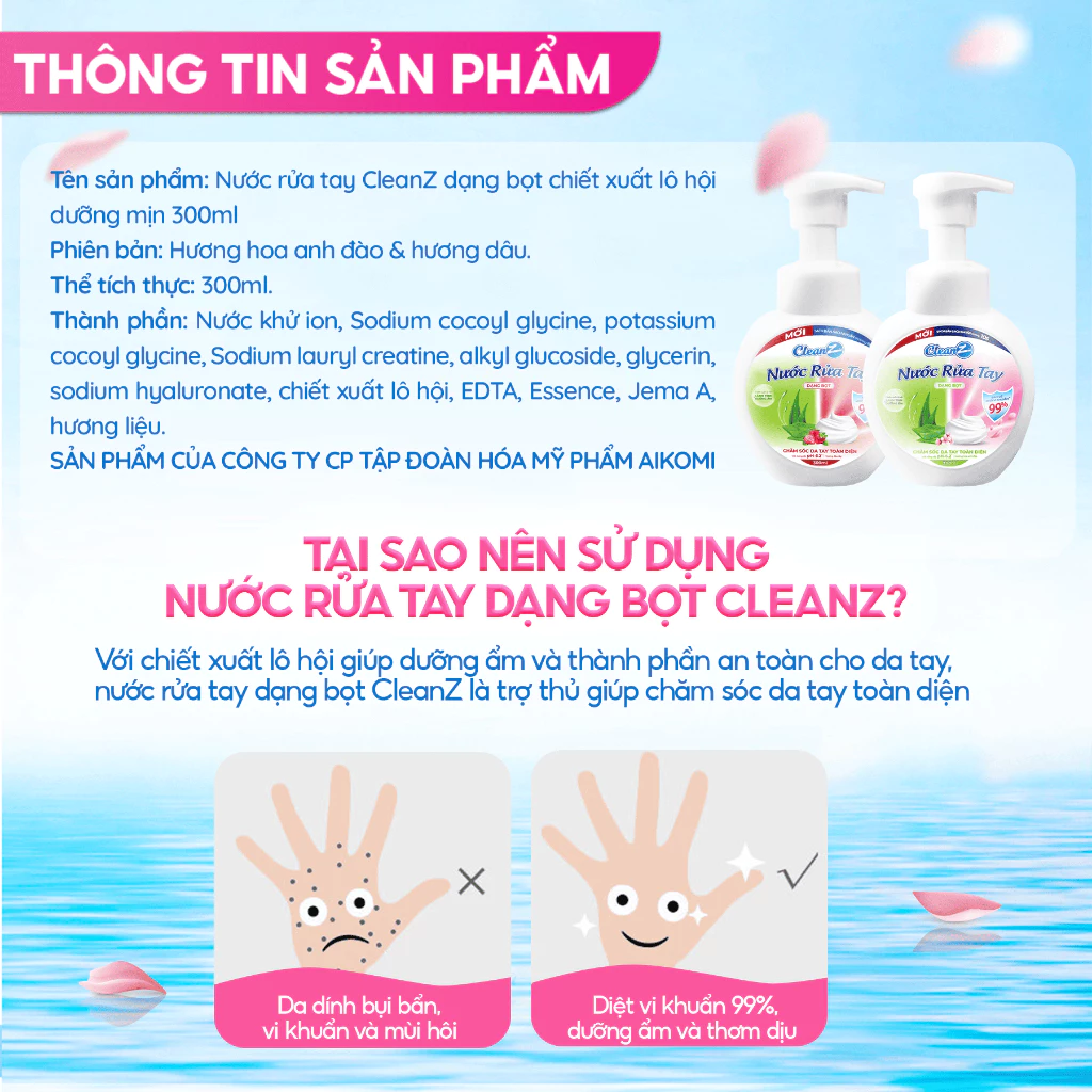 Nước rửa tay dạng bọt CleanZ chiết xuất lô hội, giúp làm sạch, khử khuẩn, an toàn với da tay - Lọ 300ml - 5