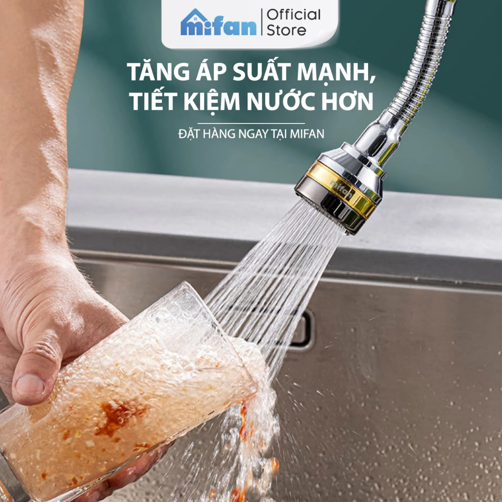 Đầu vòi rửa bát tăng áp đồng thau inox 304 cao cấp Mifan - 3 Chế độ phun cực mạnh, xoay 360 - Sử dụng cho bồn rửa chén - 2