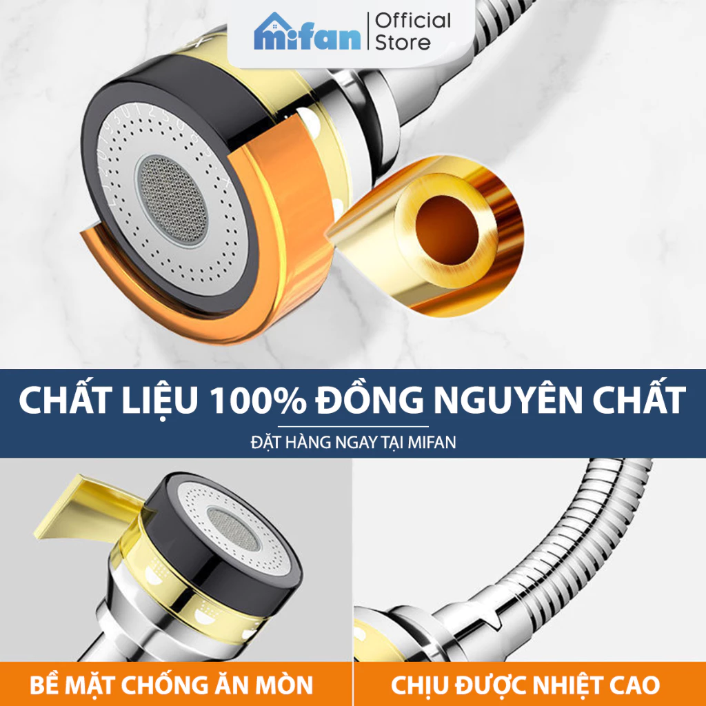 Đầu vòi rửa bát tăng áp đồng thau inox 304 cao cấp Mifan - 3 Chế độ phun cực mạnh, xoay 360 - Sử dụng cho bồn rửa chén - 3