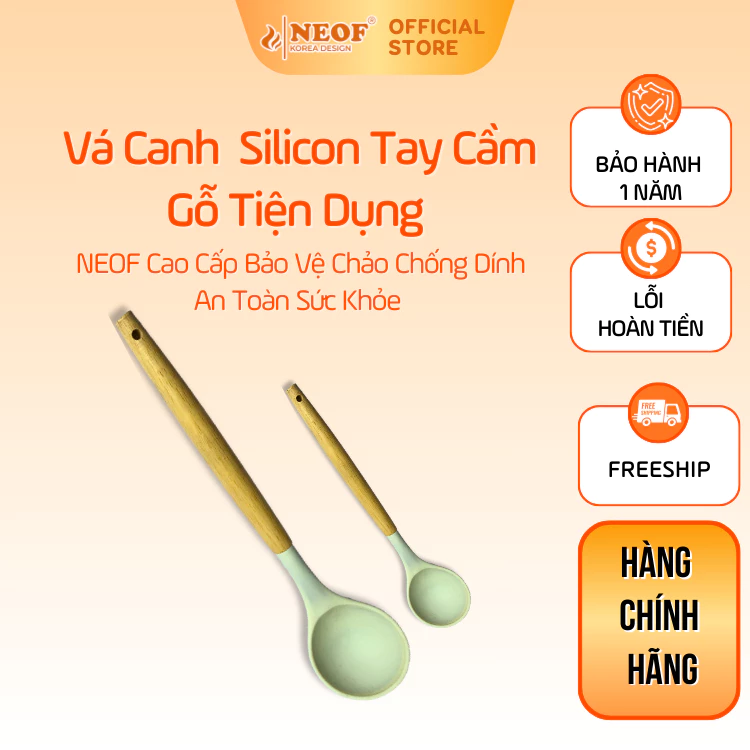 Vá canh silicon Silicon Tay Cầm Gỗ Tiện Dụng NEOF Cao Cấp Bảo Vệ Chảo Chống Dính An Toàn Sức Khỏe