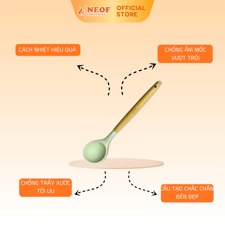 Vá canh silicon Silicon Tay Cầm Gỗ Tiện Dụng NEOF Cao Cấp Bảo Vệ Chảo Chống Dính An Toàn Sức Khỏe - 2