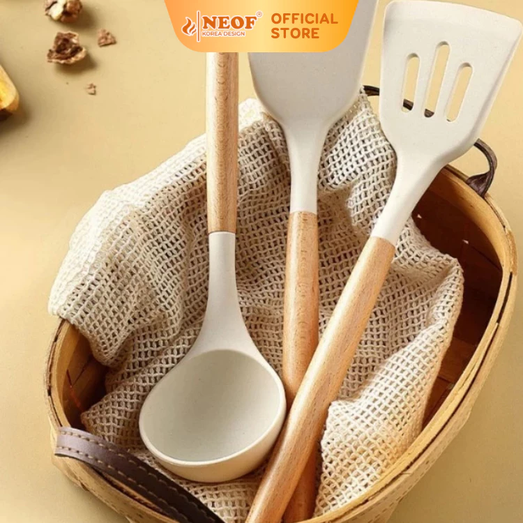 Vá canh silicon Silicon Tay Cầm Gỗ Tiện Dụng NEOF Cao Cấp Bảo Vệ Chảo Chống Dính An Toàn Sức Khỏe - 6