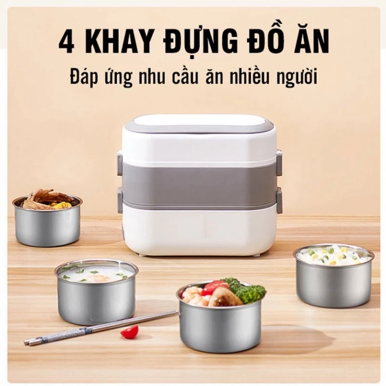 Hộp đựng cơm cắm điện 3 tầng Bear cao cấp, hộp cơm giữ nhiệt văn phòng tự nấu chín thức ăn ruột inox hàng hiệu - HC2 - 5