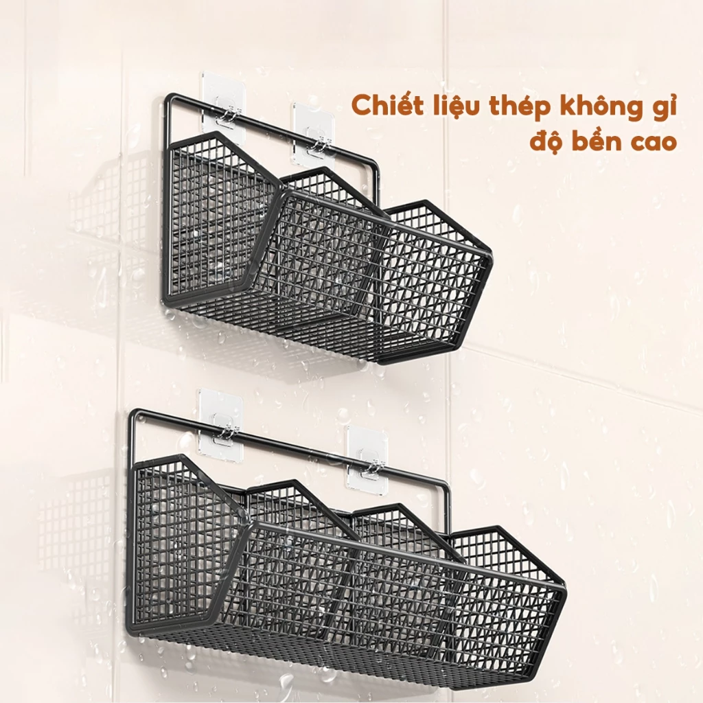 Kệ Đựng Gia Vị Dán Tường Không Khoan Đục, Giỏ Đựng Hành Tỏi Đồ Dùng Nhà Bếp Thép Sơn Chống Rỉ - 5