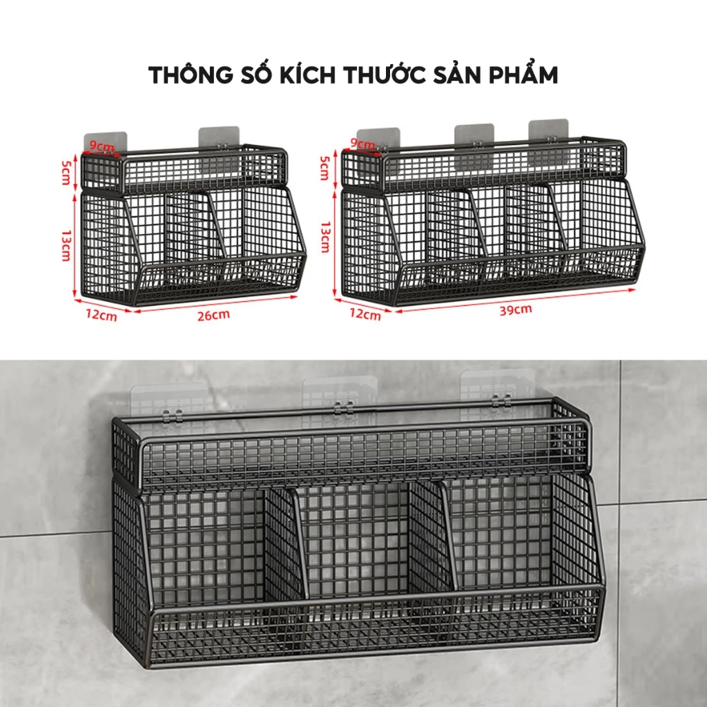 Kệ Đựng Gia Vị Dán Tường Không Khoan Đục, Giỏ Đựng Hành Tỏi Đồ Dùng Nhà Bếp Thép Sơn Chống Rỉ - 6