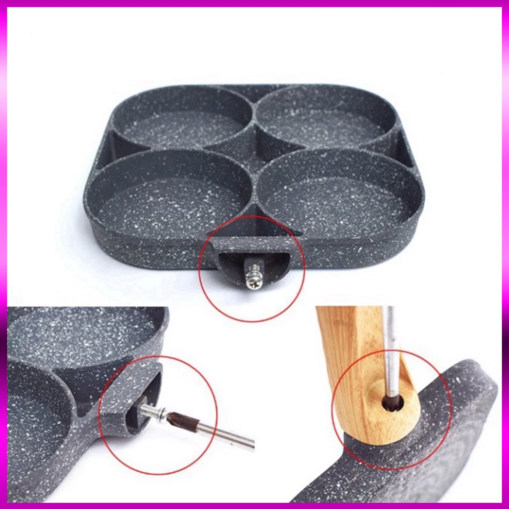 Khuôn Chảo Chiên Rán Trứng Làm Bánh 4 Ngăn 4 Lỗ Chống Dính - Chống Dính Tay Cầm Gỗ 4 ngăn nấu được cả bếp từ và bếp gas - 2