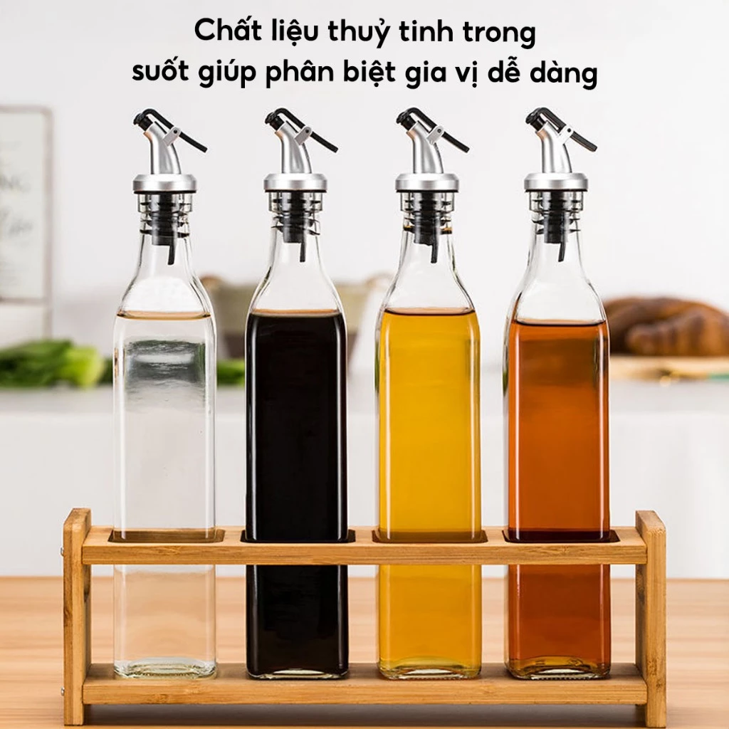 COMBO 3 Chai Đựng Dầu Ăn Thuỷ Tinh Có Vòi Rót, Bình Đựng Nước Mắm Gia Vị Vuông 500ml Tiện Lợi - 2