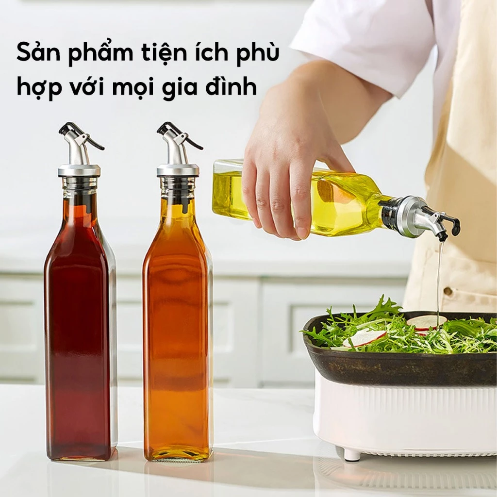 COMBO 3 Chai Đựng Dầu Ăn Thuỷ Tinh Có Vòi Rót, Bình Đựng Nước Mắm Gia Vị Vuông 500ml Tiện Lợi - 4
