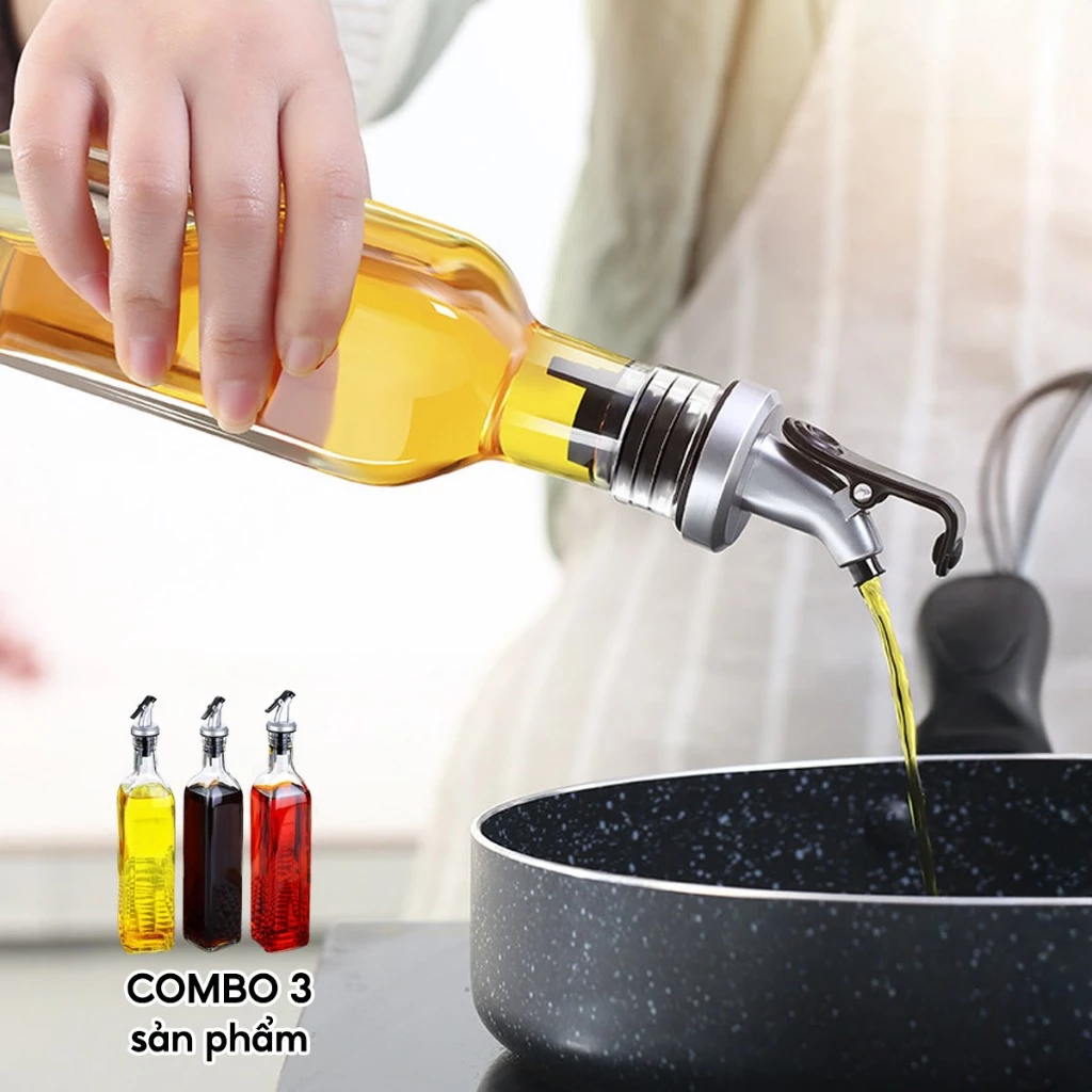 COMBO 3 Chai Đựng Dầu Ăn Thuỷ Tinh Có Vòi Rót, Bình Đựng Nước Mắm Gia Vị Vuông 500ml Tiện Lợi - 5