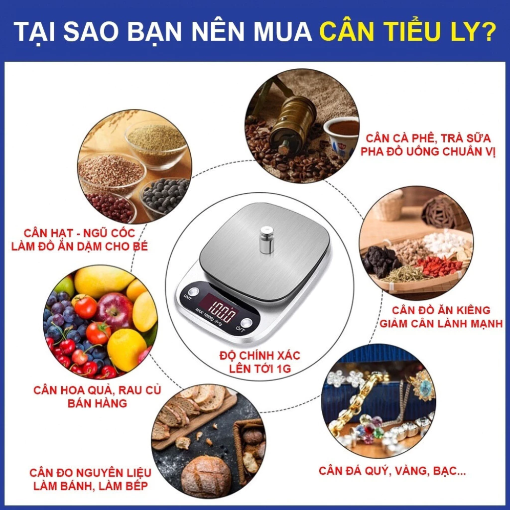 Cân Tiểu Ly Điện Tử Nhà Bếp Mini MEGUN Định Lượng 1g-10kg, Cân Tiểu Li Làm Bánh Độ Chính Xác Cao - 2