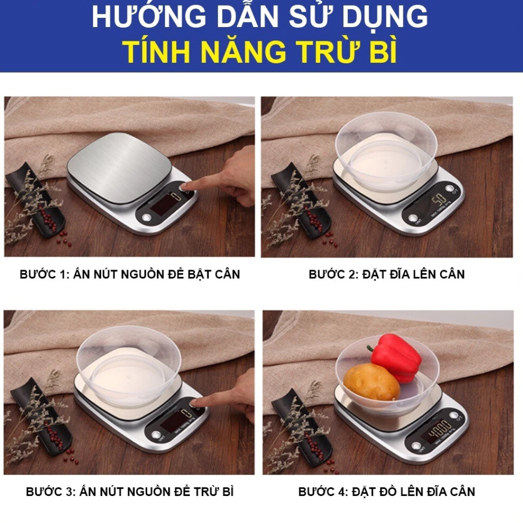 Cân Tiểu Ly Điện Tử Nhà Bếp Mini MEGUN Định Lượng 1g-10kg, Cân Tiểu Li Làm Bánh Độ Chính Xác Cao - 4