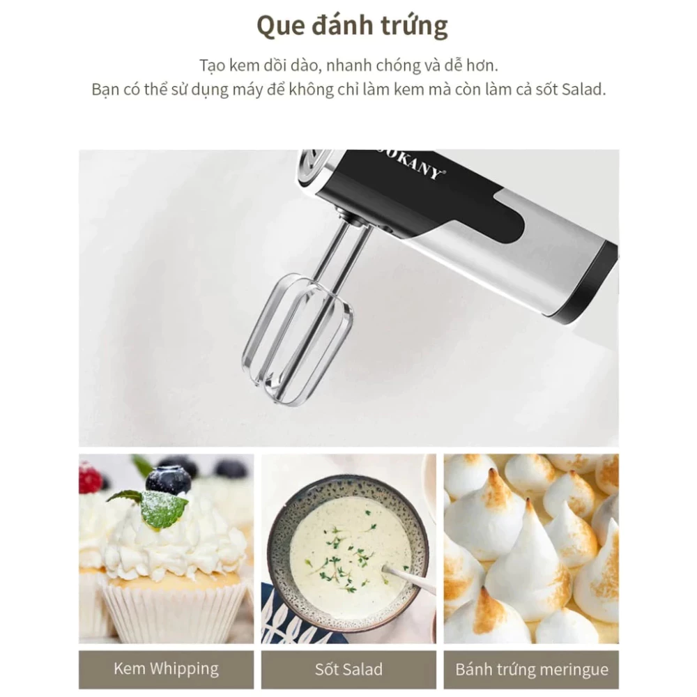 Máy Đánh Trứng Sokany SK-6621 Công Suất 800W, 5 Tốc Độ Điều Chỉnh, Tặng 4 Que Đánh Inox 304, Làm Bánh Tiện Dụng - 2