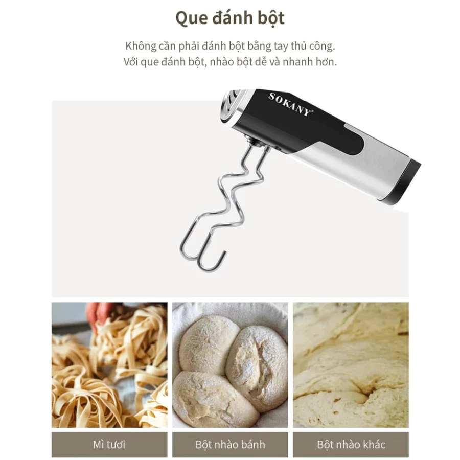 Máy Đánh Trứng Sokany SK-6621 Công Suất 800W, 5 Tốc Độ Điều Chỉnh, Tặng 4 Que Đánh Inox 304, Làm Bánh Tiện Dụng - 5