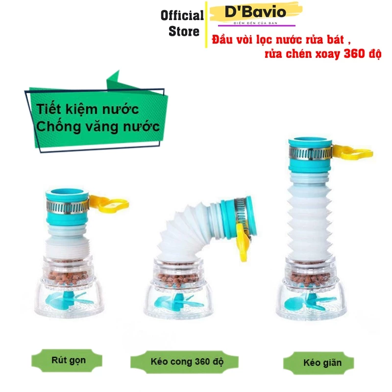 Vòi lọc nước rửa bát tăng áp xoay 360 có thể kéo dài chống bắn nước - Dbavio
