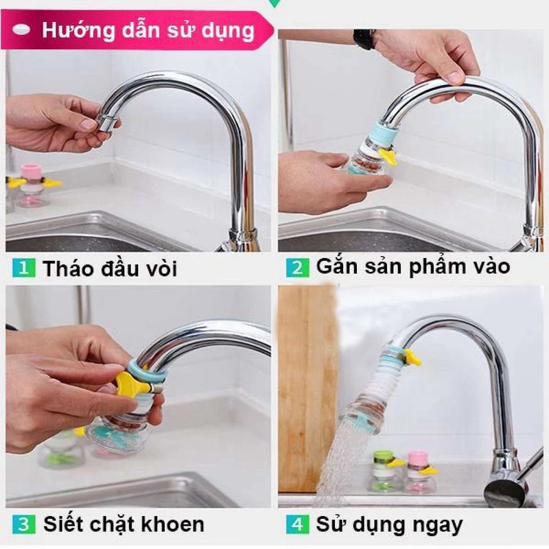 Vòi lọc nước rửa bát tăng áp xoay 360 có thể kéo dài chống bắn nước - Dbavio - 5